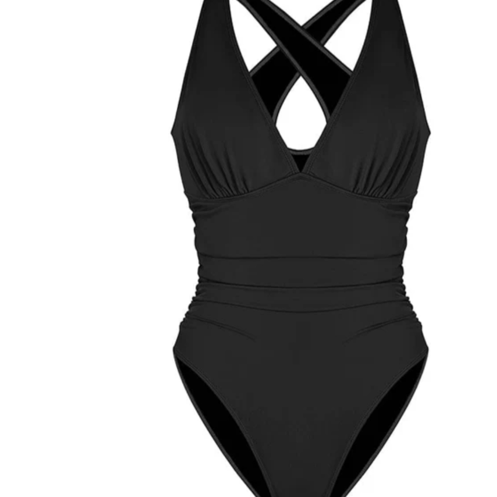 Elegant Black Cross-Strap Women's One-Piece Swimsuit